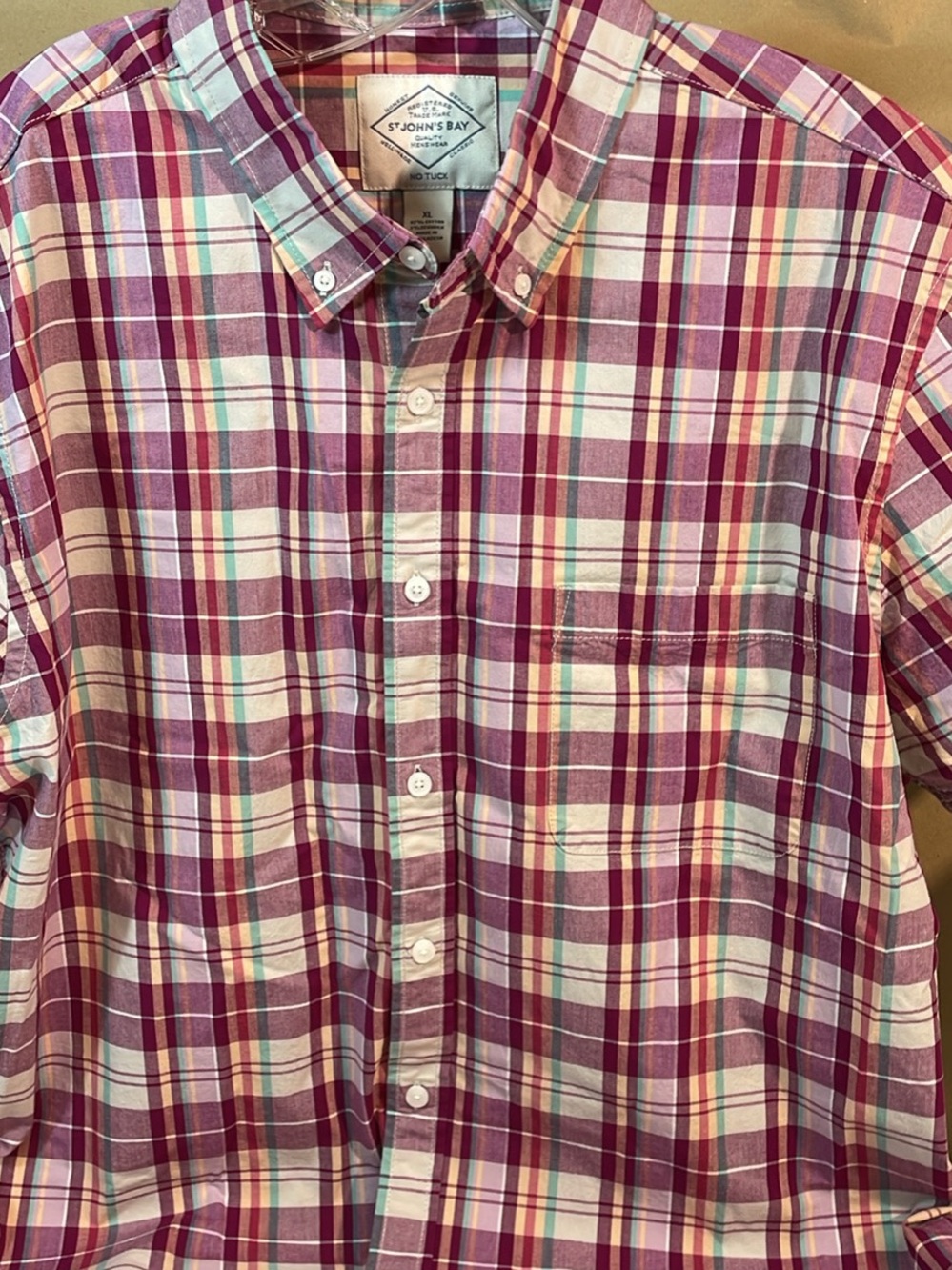 St. John's Bay Men's Plaid Button-Down Shirt - Berry, White, Teal XL in size